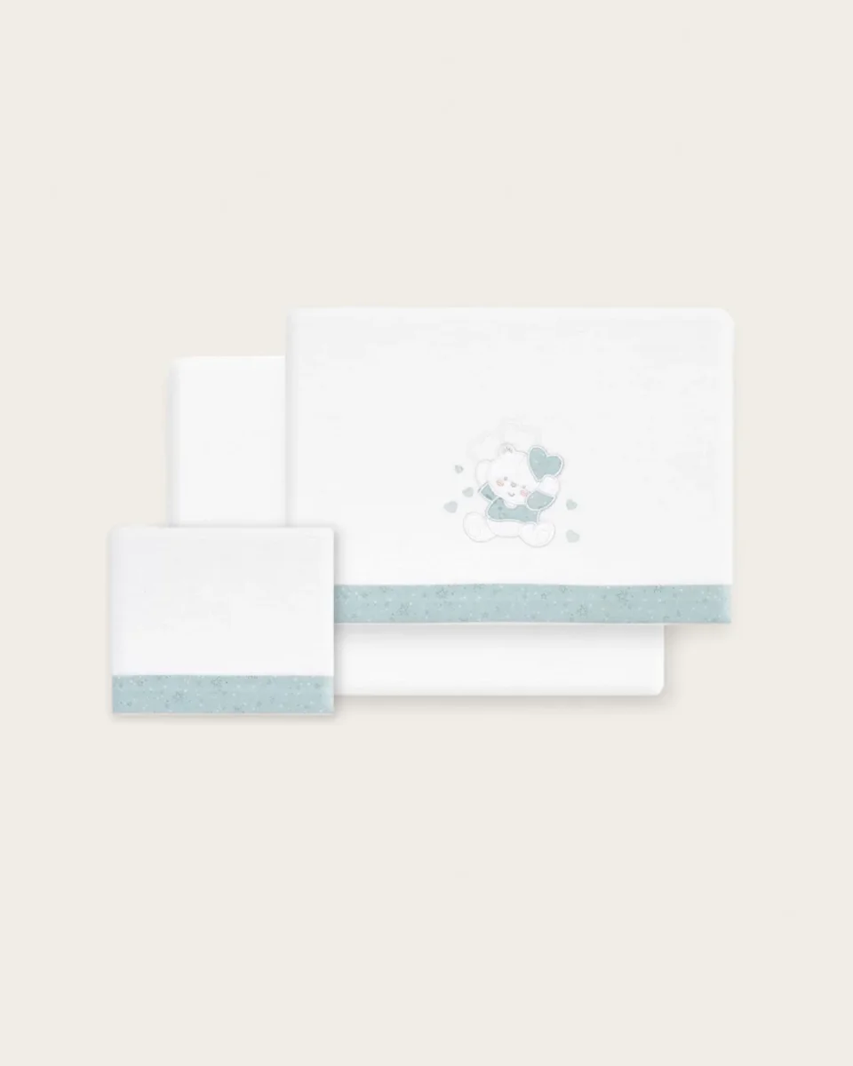 Juego de Sábanas Franela Oso - Blanco/Verde - Imagen 4